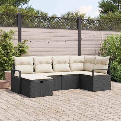 Garten-Sofa-Set mit Kissen 6 pcs Schwarz Poly Rattan