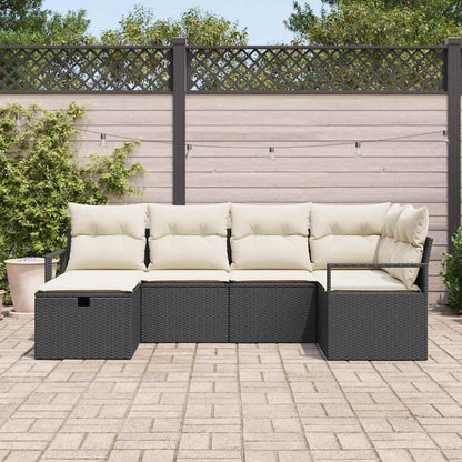 Garten-Sofa-Set mit Kissen 6 pcs Schwarz Poly Rattan