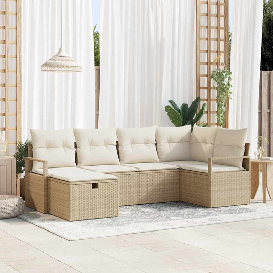 Garten-Sofa-Set mit Kissen mit Speicher 6 pcs Beige Poly Rattan