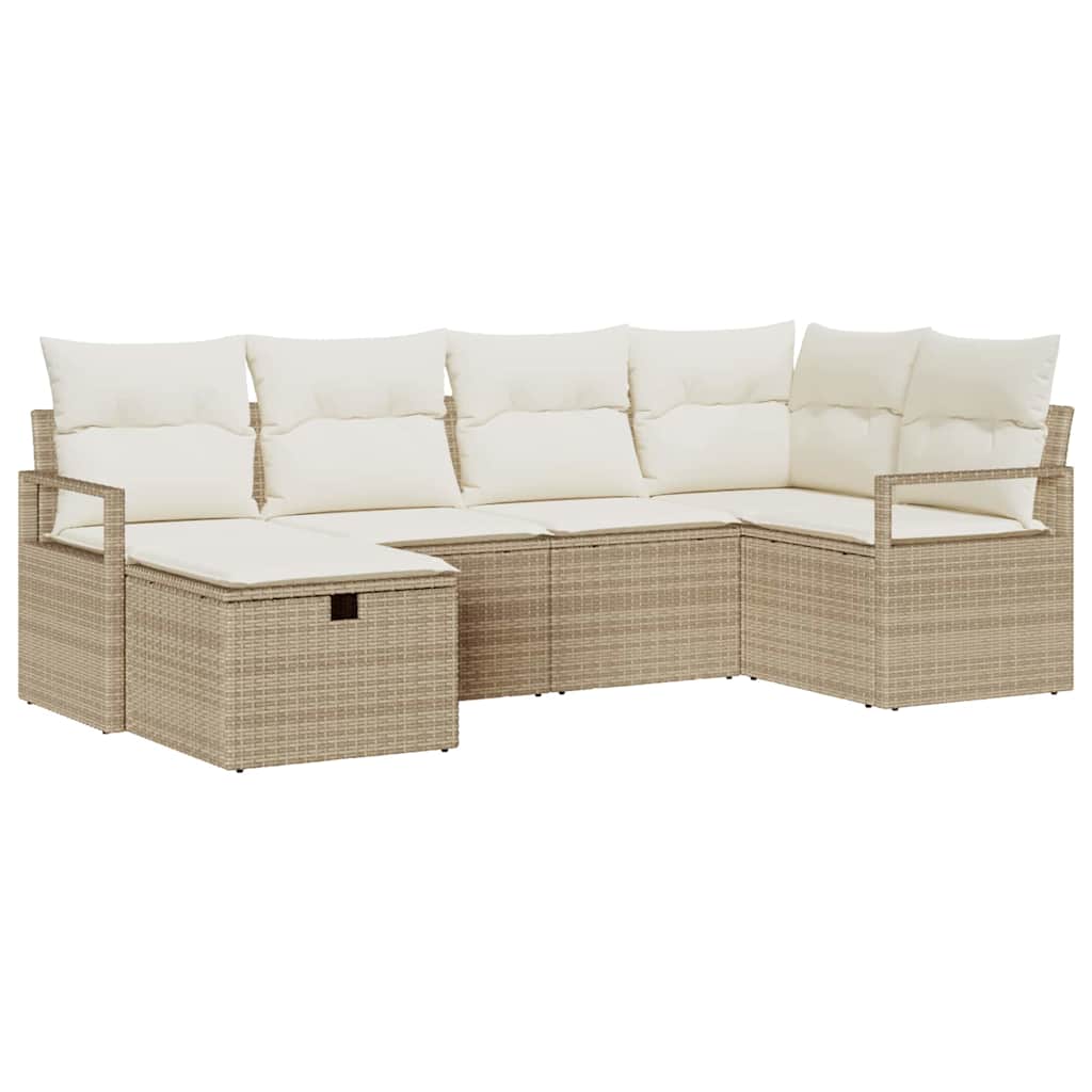 Garten-Sofa-Set mit Kissen mit Speicher 6 pcs Beige Poly Rattan
