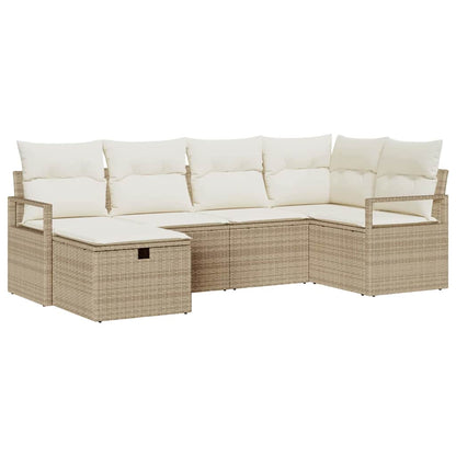 Garten-Sofa-Set mit Kissen mit Speicher 6 pcs Beige Poly Rattan