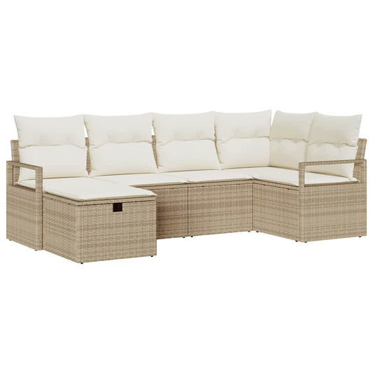 Garten-Sofa-Set mit Kissen mit Speicher 6 pcs Beige Poly Rattan