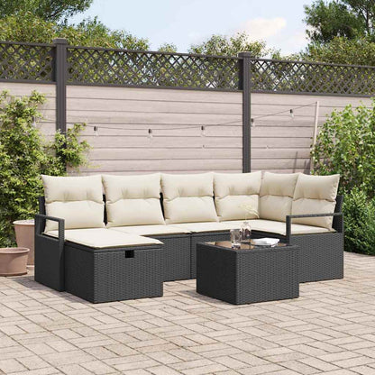 Garten-Sofa-Set mit Kissen 7 pcs Schwarz Poly Rattan