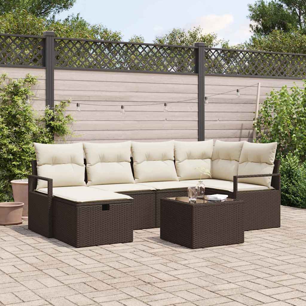 Garten-Sofa-Set mit Kissen mit Speicher 7 pcs Braun Poly Rattan
