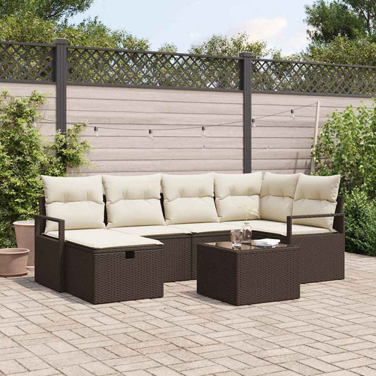 Garten-Sofa-Set mit Kissen mit Speicher 7 pcs Braun Poly Rattan