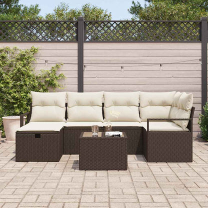 Garten-Sofa-Set mit Kissen mit Speicher 7 pcs Braun Poly Rattan