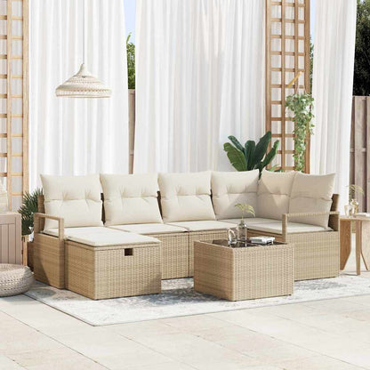Garten-Sofa-Set mit Kissen mit Speicher 7 pcs Beige Poly Rattan