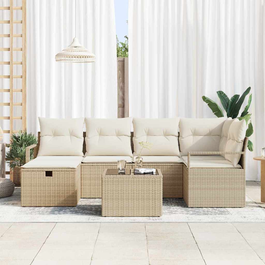 Garten-Sofa-Set mit Kissen mit Speicher 7 pcs Beige Poly Rattan