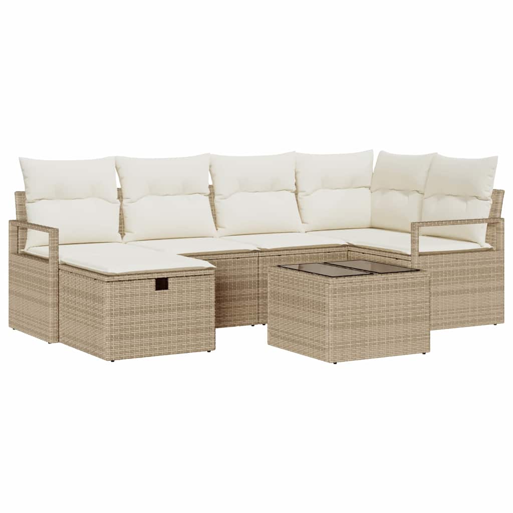 Garten-Sofa-Set mit Kissen mit Speicher 7 pcs Beige Poly Rattan