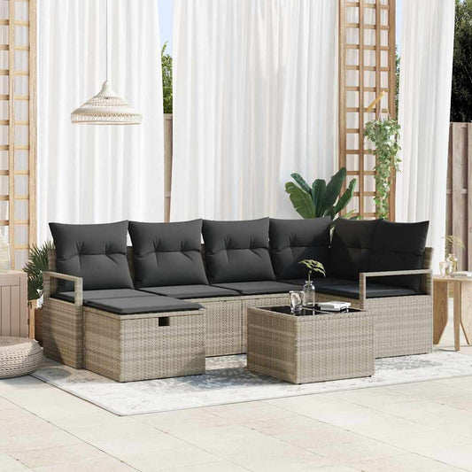 Garten-Sofa-Set mit Kissen 7 pcs Hellgrau Poly Rattan
