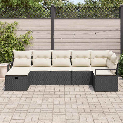 Garten-Sofa-Set mit Kissen 7 pcs Schwarz Poly Rattan