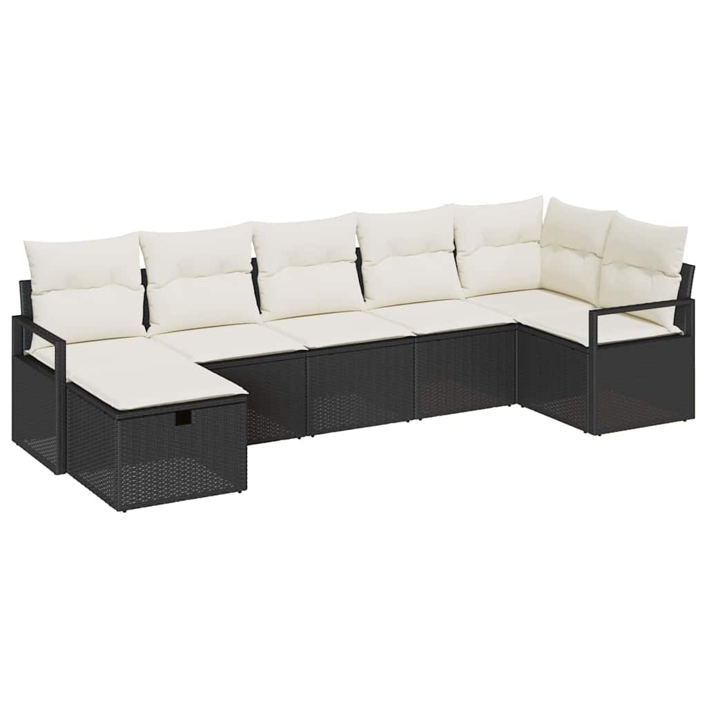 Garten-Sofa-Set mit Kissen 7 pcs Schwarz Poly Rattan