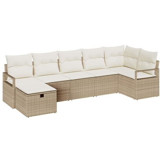 Garten-Sofa-Set mit Kissen mit Speicher 7 pcs Beige Poly Rattan