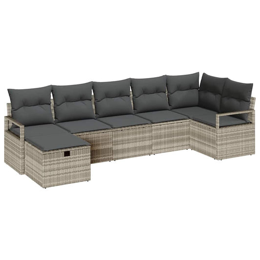 Garten-Sofa-Set mit Kissen 7 pcs Hellgrau Poly Rattan
