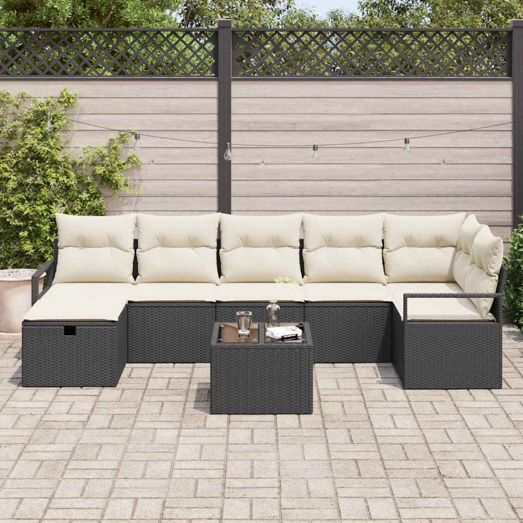 Garten-Sofa-Set mit Kissen 8 pcs Schwarz Poly Rattan
