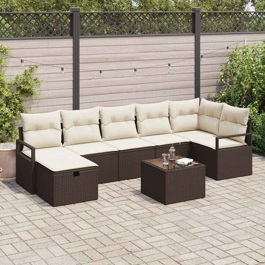 Garten-Sofa-Set mit Kissen mit Speicher 8 pcs Braun Poly Rattan