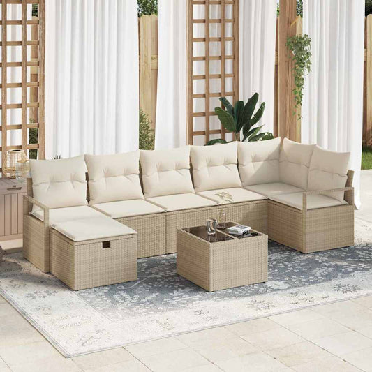 Garten-Sofa-Set mit Kissen mit Speicher 8 pcs Beige Poly Rattan