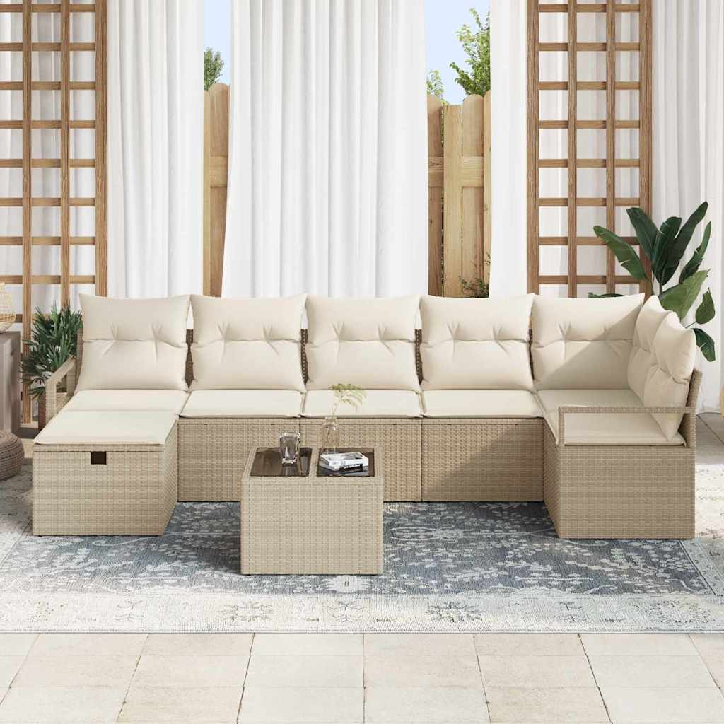 Garten-Sofa-Set mit Kissen mit Speicher 8 pcs Beige Poly Rattan