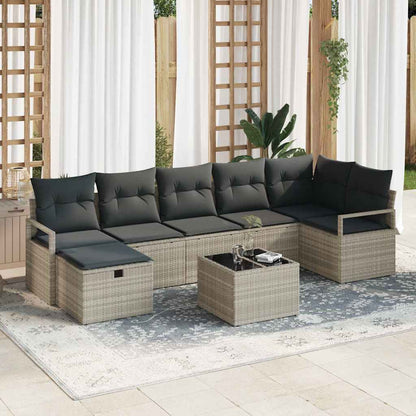 Garten-Sofa-Set mit Kissen 8 pcs Hellgrau Poly Rattan
