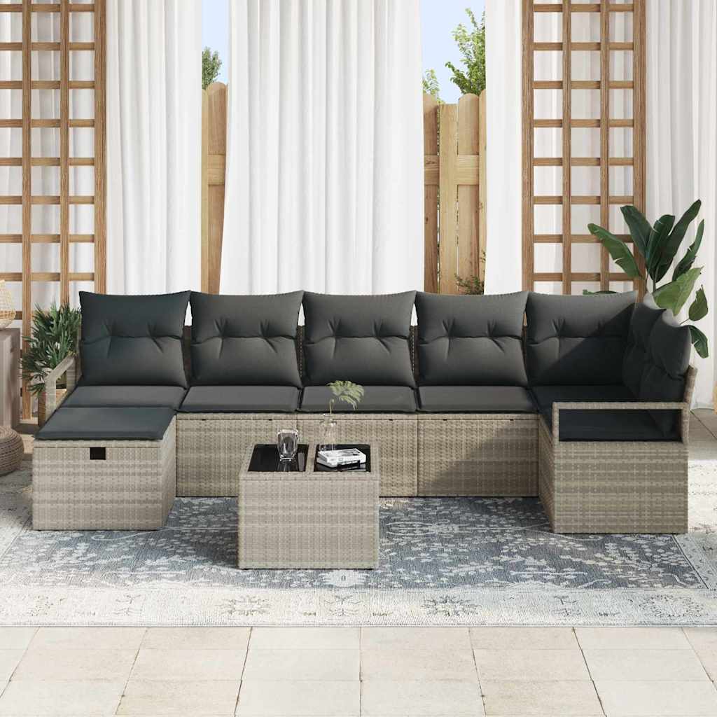 Garten-Sofa-Set mit Kissen 8 pcs Hellgrau Poly Rattan