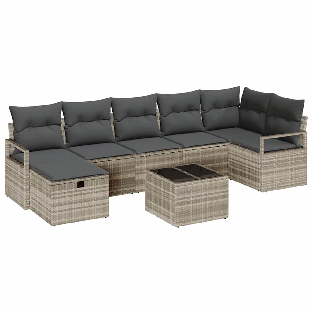 Garten-Sofa-Set mit Kissen 8 pcs Hellgrau Poly Rattan