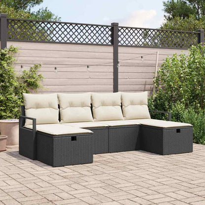 Garten-Sofa-Set mit Kissen 6 pcs Schwarz Poly Rattan