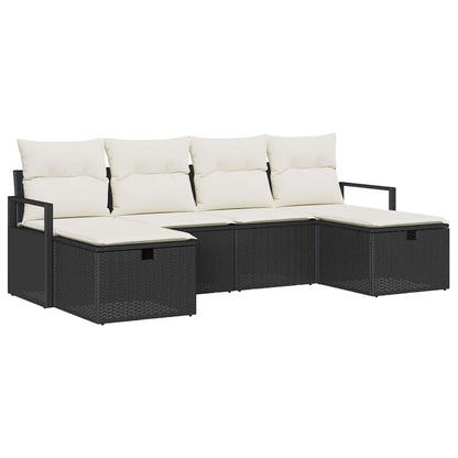 Garten-Sofa-Set mit Kissen 6 pcs Schwarz Poly Rattan