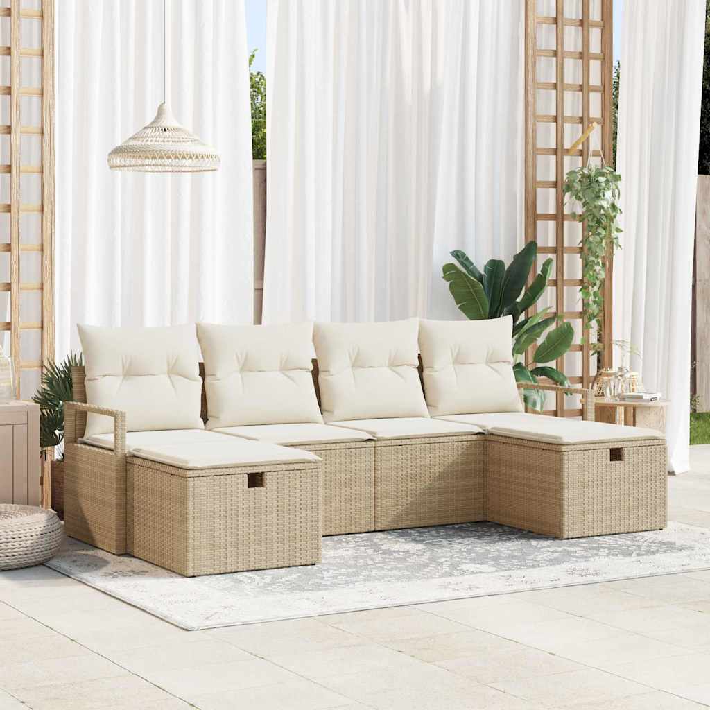 Garten-Sofa-Set mit Kissen mit Speicher 6 pcs Beige Poly Rattan