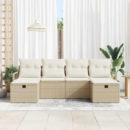 Garten-Sofa-Set mit Kissen mit Speicher 6 pcs Beige Poly Rattan