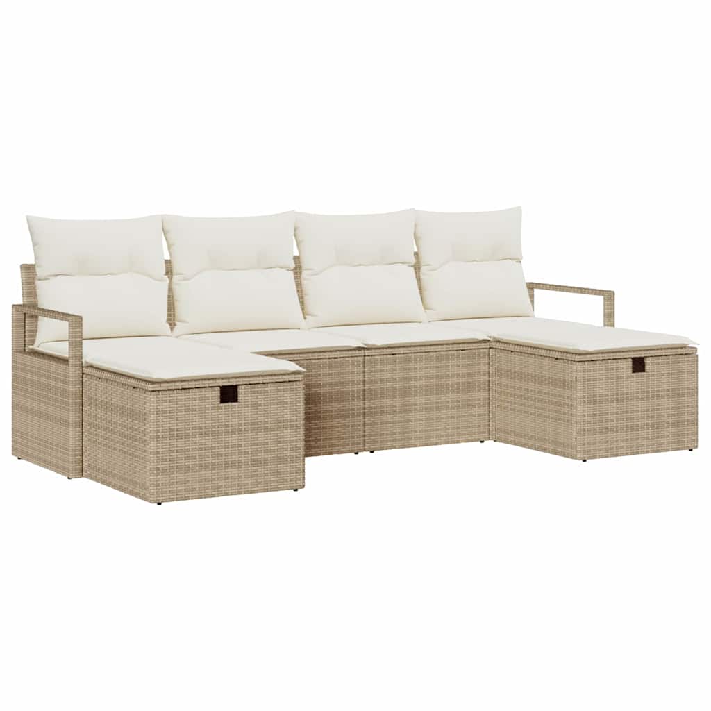 Garten-Sofa-Set mit Kissen mit Speicher 6 pcs Beige Poly Rattan