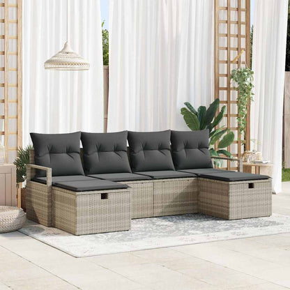 Garten-Sofa-Set mit Kissen 6 pcs Hellgrau Poly Rattan