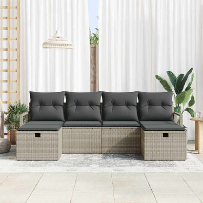 Garten-Sofa-Set mit Kissen 6 pcs Hellgrau Poly Rattan