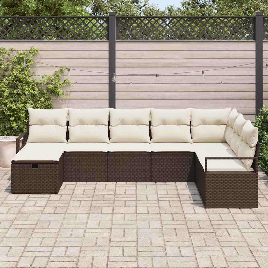 Garten-Sofa-Set 8 pcs Braun Poly Rattan