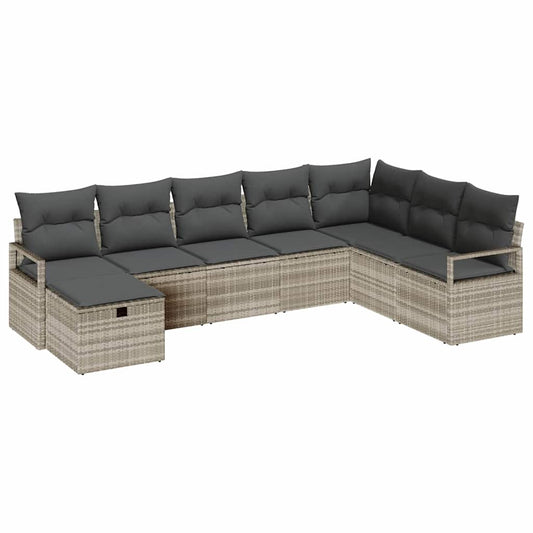Garten-Sofa-Set 8 pcs Hellgrau Poly Rattan