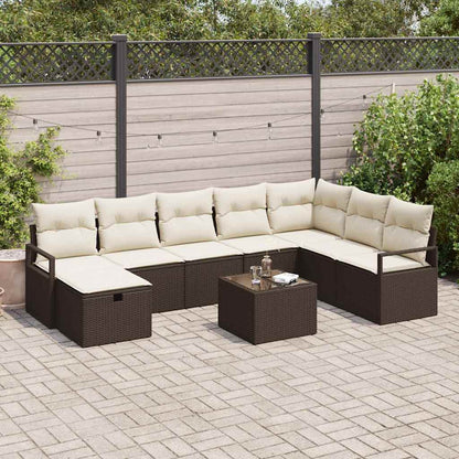 Garten-Sofa-Set 9 pcs Braun Poly Rattan