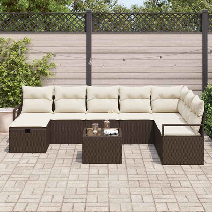 Garten-Sofa-Set 9 pcs Braun Poly Rattan