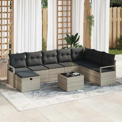 Garten-Sofa-Set 9 pcs Hellgrau Poly Rattan