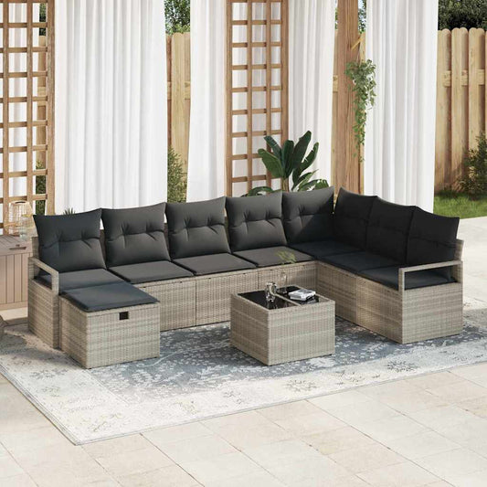 Garten-Sofa-Set 9 pcs Hellgrau Poly Rattan