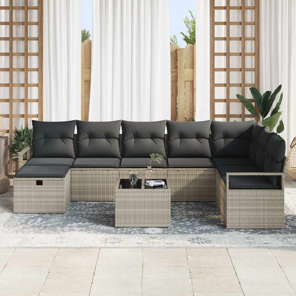 Garten-Sofa-Set 9 pcs Hellgrau Poly Rattan