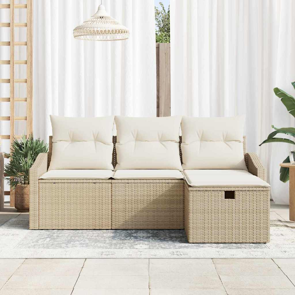 Sofa Set mit Kissen 4 pcs Poly-Rattan