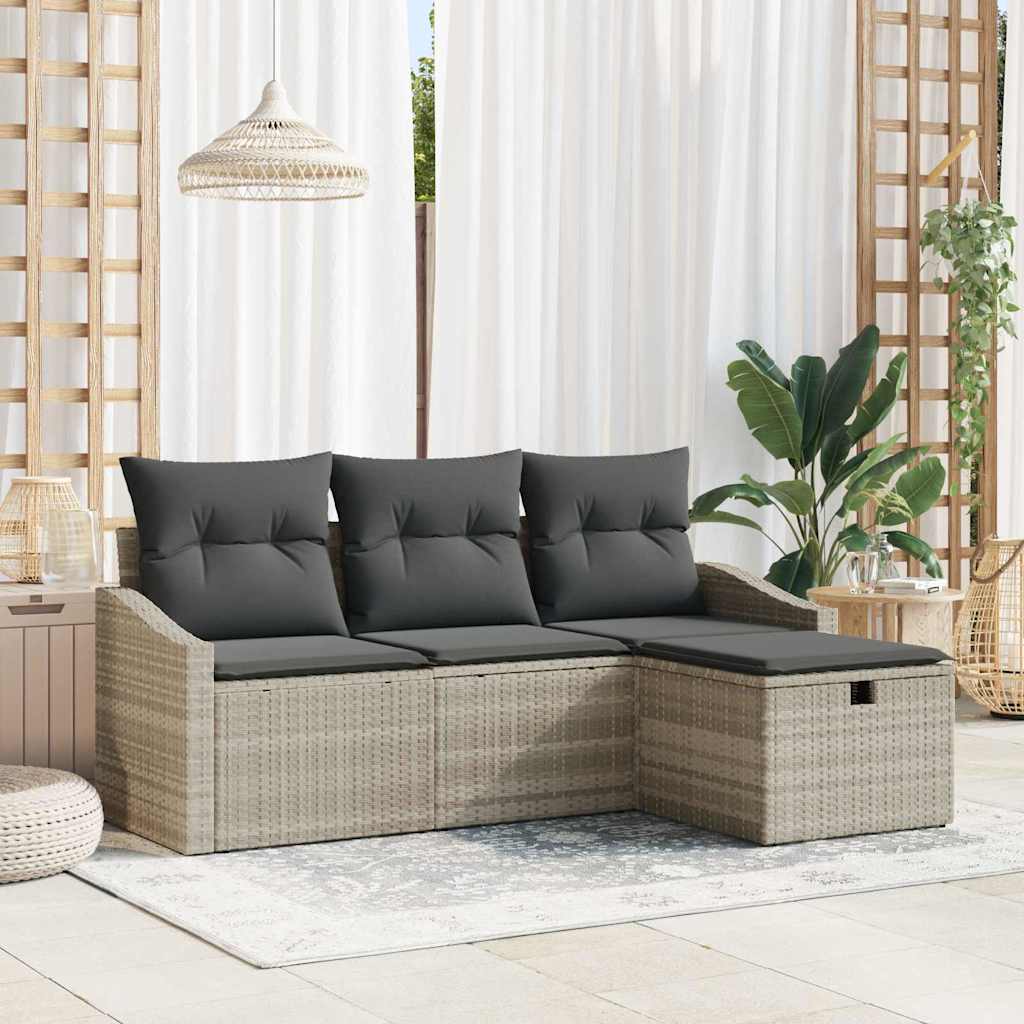 Sofa Set mit Kissen 4 pcs Poly-Rattan