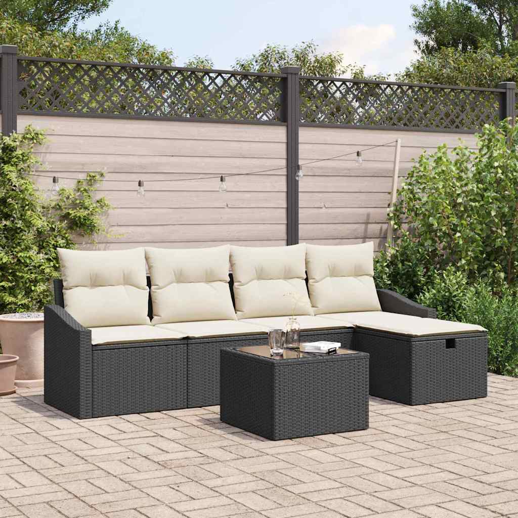 Garten-Sofa-Set 6 pcs Schwarz 55 x 55 x 37 cm Poly Rattan