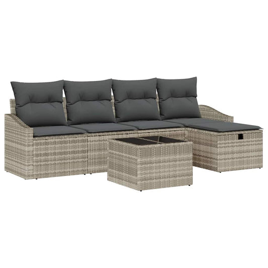Garten-Sofa-Set 6 pcs Hellgrau 55 x 55 x 37 cm Poly Rattan