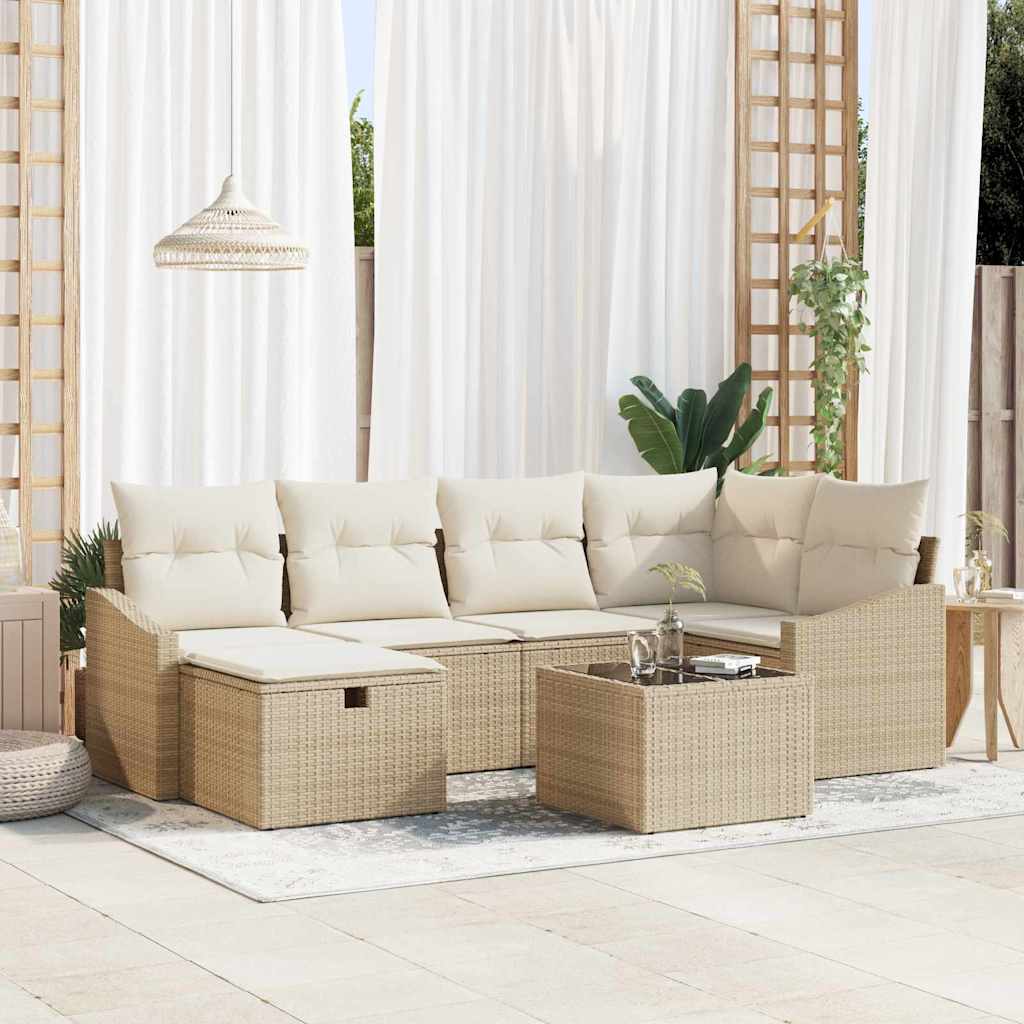 Garten-Sofa-Set 7 pcs Beige 55 x 62 x 69 cm Poly Rattan