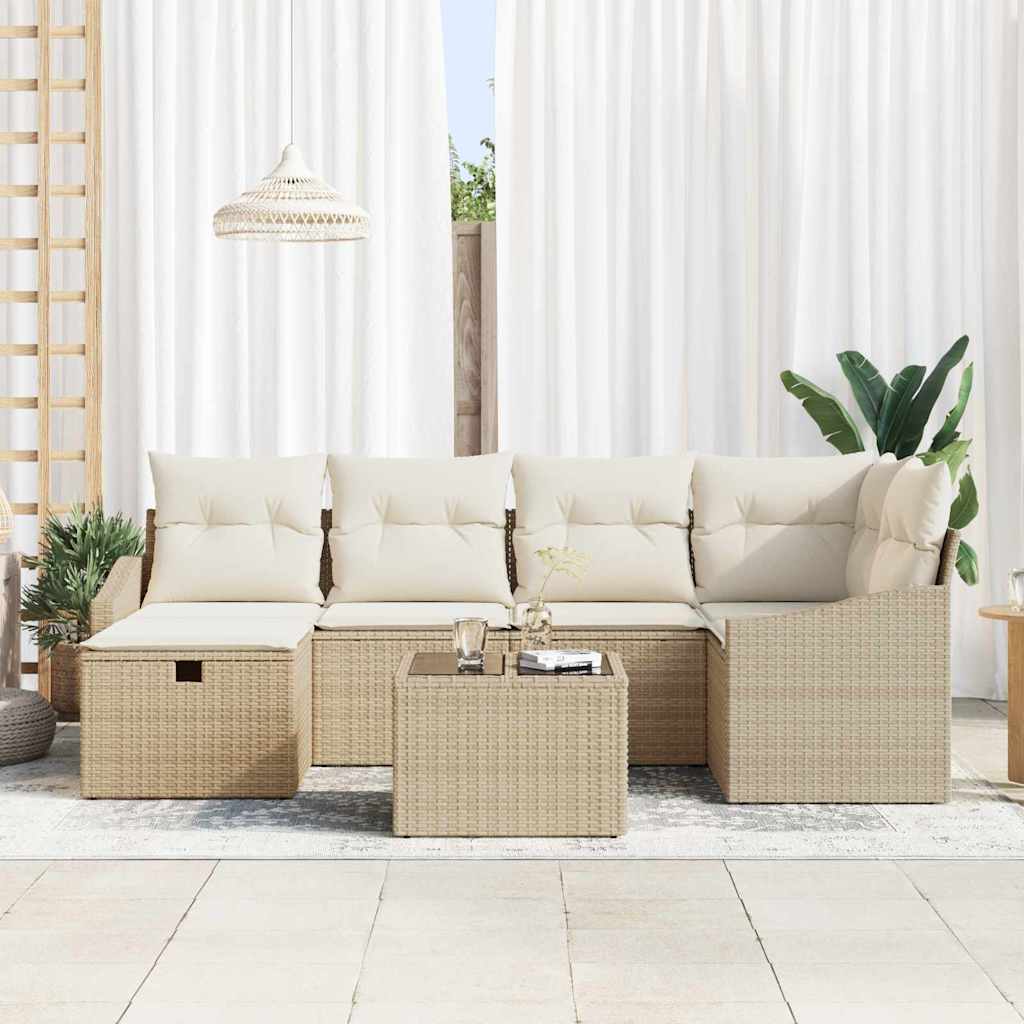 Garten-Sofa-Set 7 pcs Beige 55 x 62 x 69 cm Poly Rattan