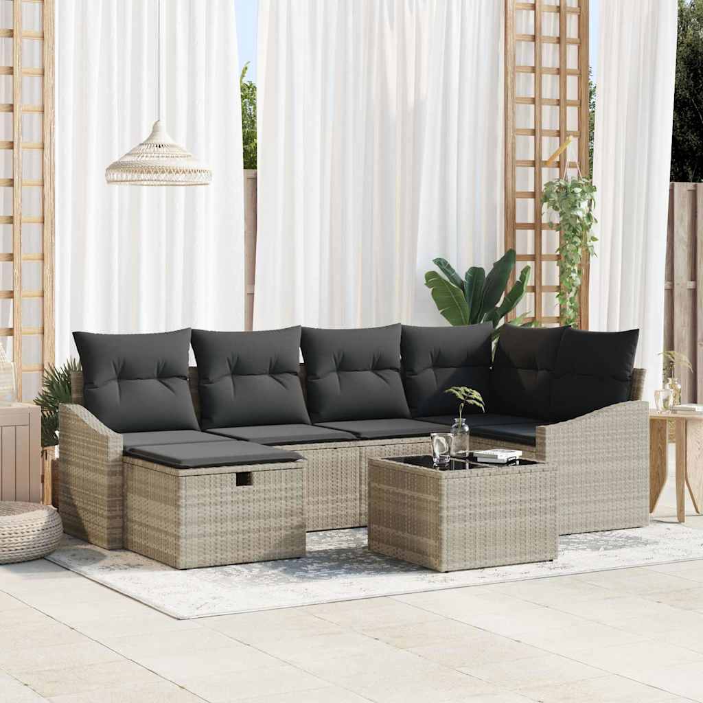 Garten-Sofa-Set 7 pcs Hellgrau 55 x 62 x 69 cm Poly Rattan