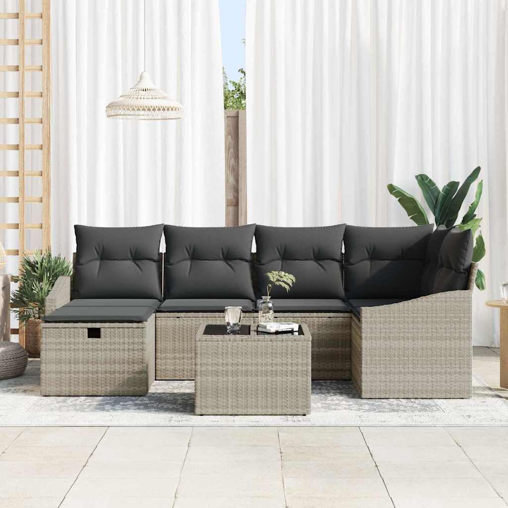 Garten-Sofa-Set 7 pcs Hellgrau 55 x 62 x 69 cm Poly Rattan