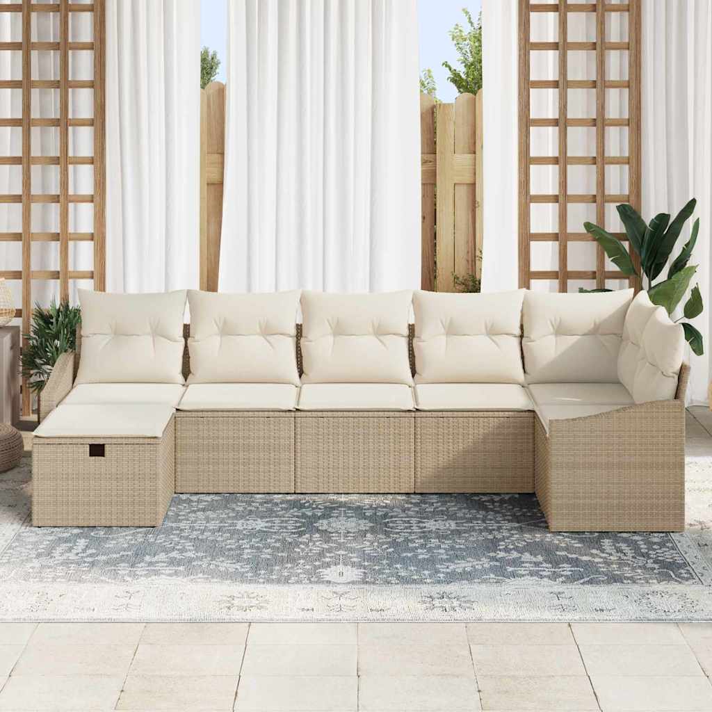 Garten-Sofa-Set 7 pcs Beige 55 x 62 x 69 cm Poly Rattan