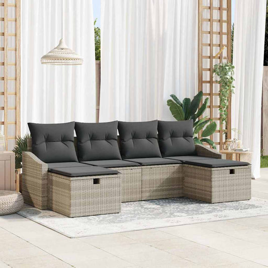 Garten-Sofa-Set 6 pcs Hellgrau 55 x 62 x 69 cm Poly Rattan