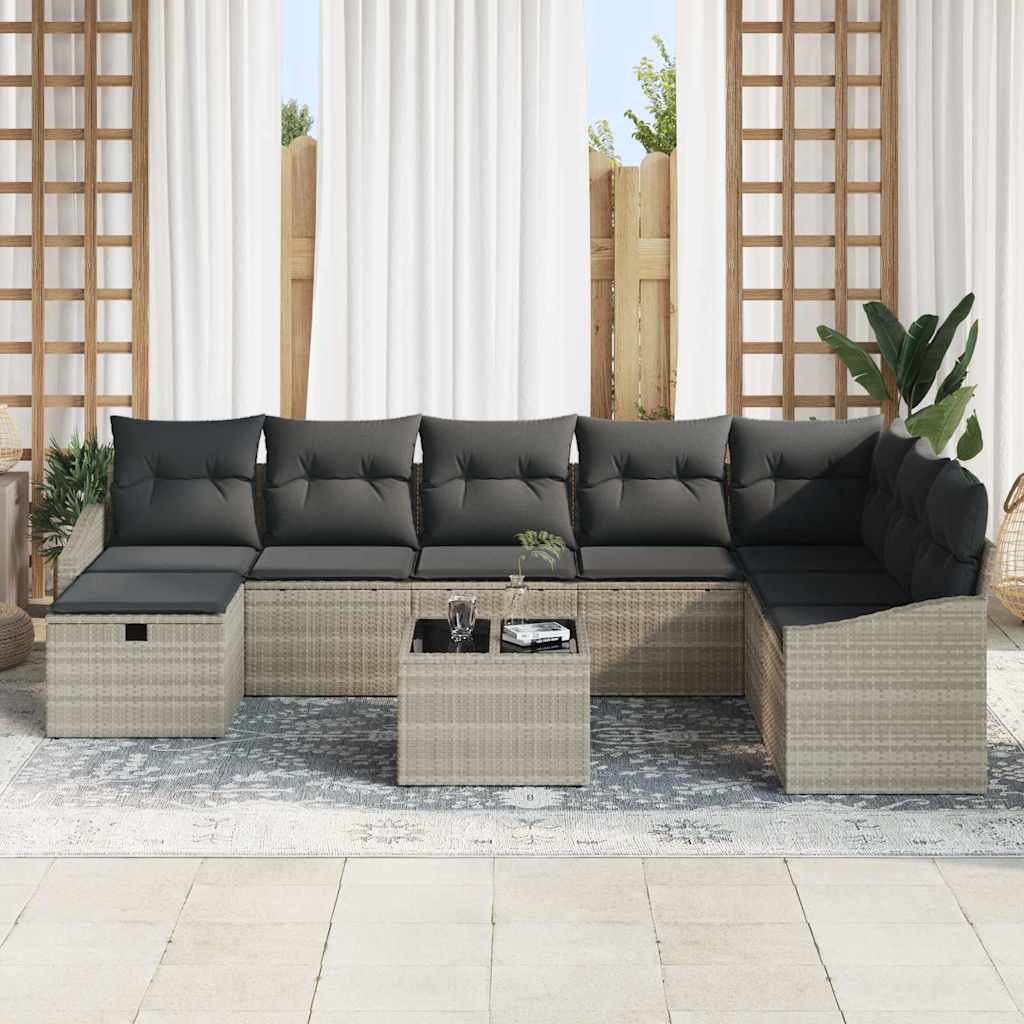 Garten-Sofa-Set 9 pcs Hellgrau 55 x 62 x 69 cm Poly Rattan